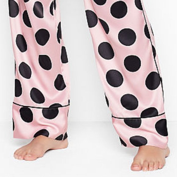 NWT L VS Satin PJ Pant Pink Polka Dot - Picture 6 of 15